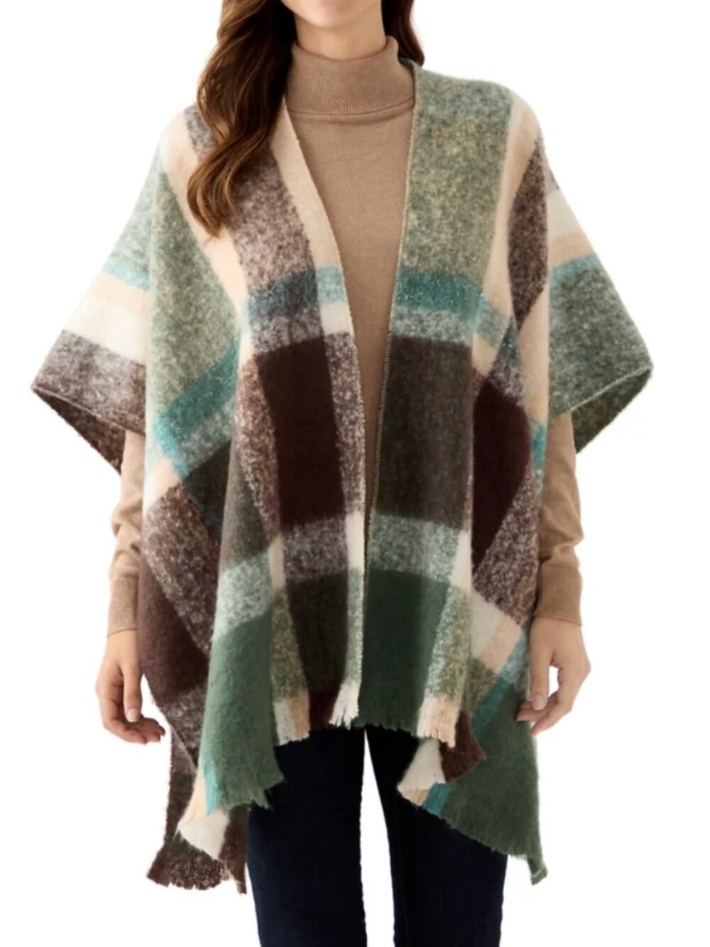 Vince Camuto Women's Plaid Topper with Fringe, 32" x 42"